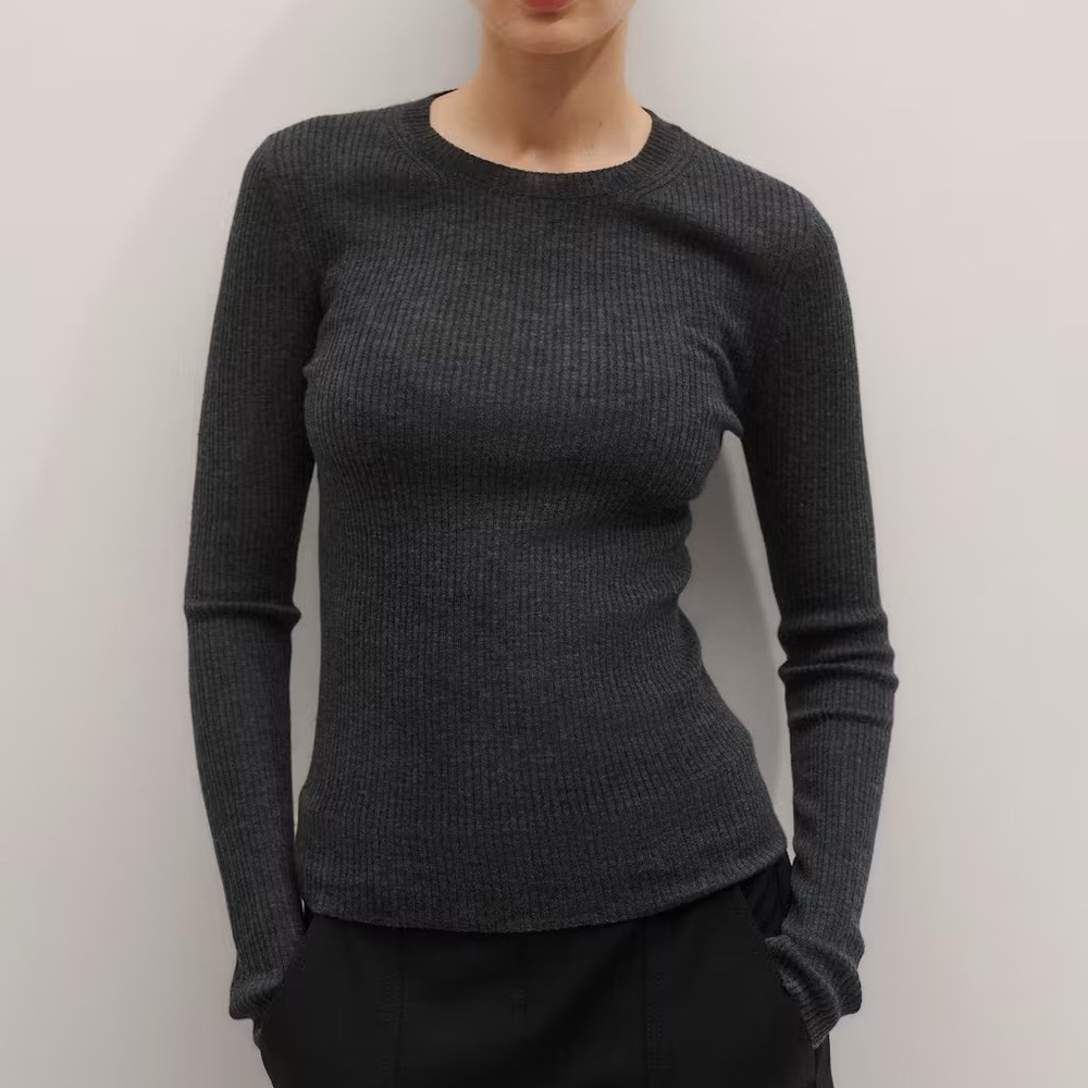 Me + Em Merino Cashmere Barely There Sweater Dark Charcoal Grey Melange sz 6 NWT